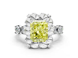 Silver Fancy Yellow Radiant  Cut Diamond Floral Halo Engagement Ring with Shared Prong Setting 1