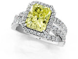Silver Fancy Yellow Radiant Cut Diamond Halo Ring with Round Split Shank and Prong Setting_1