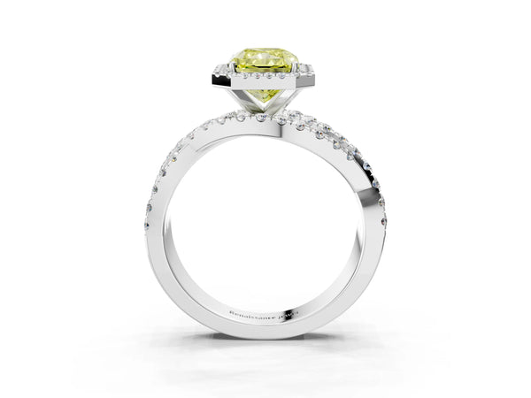 Sterling Silver Radiant Cut Halo Engagement Ring Setting for Fancy Yellow Center with Twisted Pave Split Shank