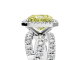 Silver Fancy Yellow Radiant Cut Diamond Halo Ring with Round Split Shank and Prong Setting_5