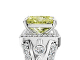 Silver Fancy Yellow Radiant Cut Diamond Halo Ring with Split Shank and Bezel Accents and Four-Prong Setting_11