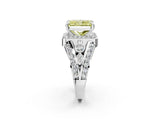 Silver Fancy Yellow Radiant Cut Diamond Halo Ring with Split Shank and Bezel Accents and Four-Prong Setting_8
