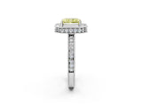Silver Fancy Yellow Radiant Cut Diamond Milgrain Halo Engagement Ring with Round Pavé Band and Prong Setting_14