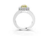Silver Fancy Yellow Radiant Cut Diamond Milgrain Halo Engagement Ring with Round Pavé Band and Prong Setting_15