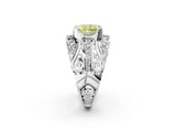 Silver Fancy Yellow Radiant Cut Diamond Pave Art Deco Split Shank Ring with Four-Prong Setting_8