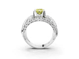 Silver Fancy Yellow Radiant Cut Diamond Pave Art Deco Split Shank Ring with Four-Prong Setting_9