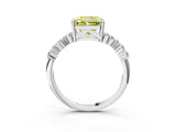 Silver Fancy Yellow Radiant Cut Diamond Scattered Round Accent Ring with Prong Setting_7