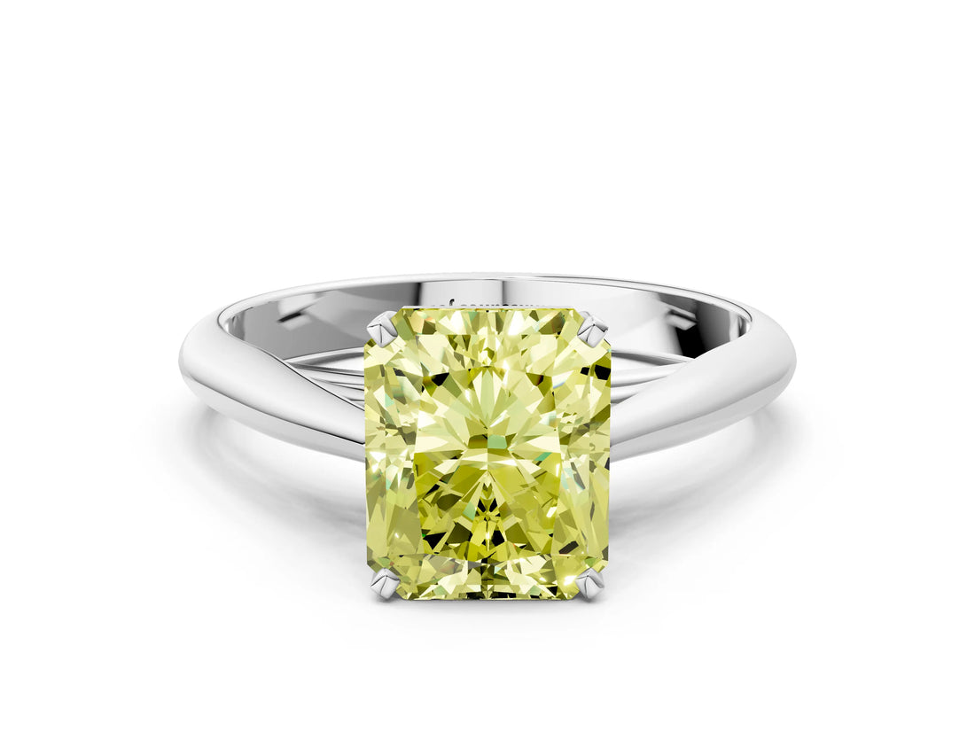 Silver Fancy Yellow Radiant Cut Diamond Solitaire Engagement Ring with Cathedral Setting and Four-Prong Mount_12