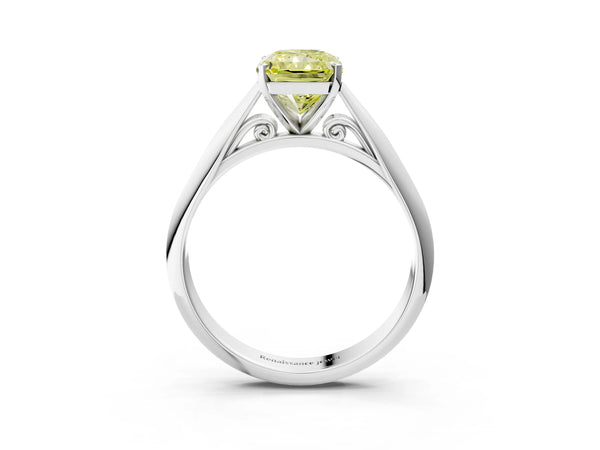 Sterling Silver Radiant Cut Solitaire Cathedral Engagement Ring Setting for Fancy Yellow Center