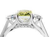 Silver Fancy Yellow Radiant Cut Diamond Three-Stone Engagement Ring with Prong Setting and Pavé Band_10