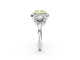 Silver Fancy Yellow Radiant Cut Diamond Three-Stone Halo Ring with Prong Setting and Pavé Accents_14