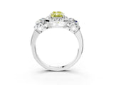 Silver Fancy Yellow Radiant Cut Diamond Three-Stone Halo Ring with Prong Setting and Pavé Accents_15