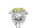 Silver Fancy Yellow Radiant Cut Diamond Three-Stone Halo Ring with Prong Setting and Pavé Accents_17