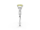 Silver Fancy Yellow Radiant Cut Diamond Three-Stone Ring with Prong Setting and Pavé Band_8