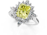 Silver Fancy Yellow Radiant Cut Halo Diamond Cluster Ring with Marquise and Round Stones on a White Gold Band with Prong Setting_1