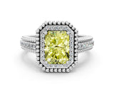 Silver Fancy Yellow Radiant Cut Halo Diamond Ring with Beaded Split Shank and Four-Prong Setting_6