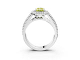 Silver Fancy Yellow Radiant Cut Halo Diamond Ring with Beaded Split Shank and Four-Prong Setting_9