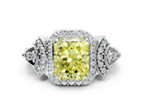 Silver Fancy Yellow Radiant Cut Halo Diamond Split Shank Engagement Ring with Four-Prong Setting_6