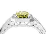 Silver Fancy Yellow Radiant Cut Halo Diamond Split Shank Ring with Prong Setting_10