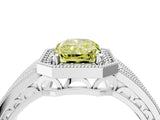 Silver Fancy Yellow Radiant Cut Halo Diamond Split Shank Ring with Prong Setting_40