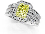 Silver Fancy Yellow Radiant Cut Halo Diamond Split Shank Ring with Prong Setting_7