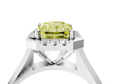Silver Fancy Yellow Radiant  Cut Halo Solitaire Engagement Ring with Square Band and Four-Prong Setting_22