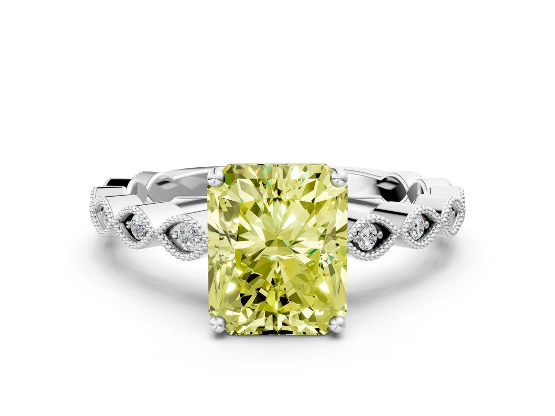 Silver Fancy Yellow Radiant Cut Solitaire Diamond Ring with Infinity Twist Band and Four-Prong Setting_36