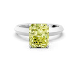 Silver Fancy Yellow Radiant  Cut Solitaire Engagement Ring with Flat Band and Four-Prong Setting 1