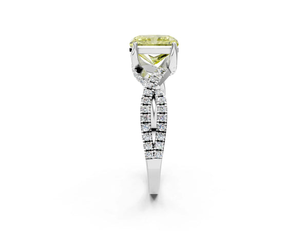 Sterling Silver Radiant Cut Twisted Split Shank Engagement Ring Setting for Fancy Yellow Center