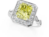 Silver Fancy Yellow Radiant  Halo Diamond Engagement Ring with Twisted Band and Four-Prong Setting 2
