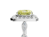 Silver Fancy Yellow Radiant  Halo Diamond Engagement Ring with Twisted Band and Four-Prong Setting