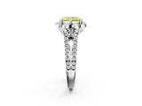Silver Fancy Yellow Radiant  Halo Diamond Floral Split Shank Engagement Ring 2