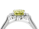 Silver Fancy Yellow Radiant  Halo Milgrain Pave Diamond Ring with Four-Prong Setting 4
