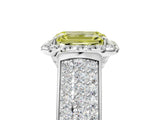 Silver Fancy Yellow Radiant  Halo Round Diamond Pave Band with Prong Setting