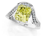 Silver Fancy Yellow Radiant  Solitaire Diamond Engagement Ring with Pave Band and Four-Prong Setting 1
