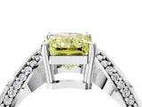 Silver Fancy Yellow Radiant  Solitaire Diamond Engagement Ring with Pave Band and Four-Prong Setting 4