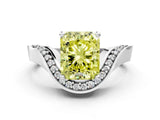 Silver Fancy Yellow Radiant  Solitaire Diamond Engagement Ring with Pave Band and Four-Prong Setting
