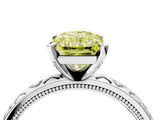 Silver Fancy Yellow Radiant  Solitaire Diamond Engagement Ring with XO Engraved Band and Four-Prong Setting 5