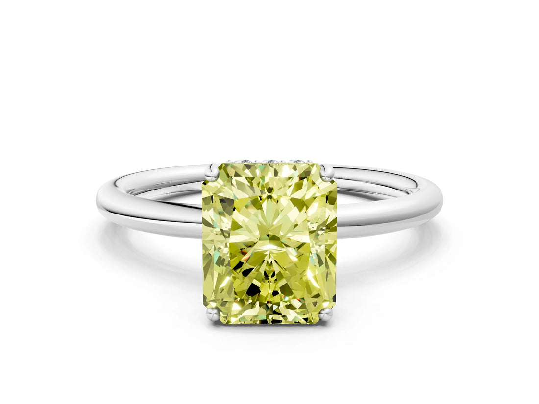 Silver Fancy Yellow Radiant  Solitaire Diamond Ring with a Classic Band and Four-Prong Setting 1