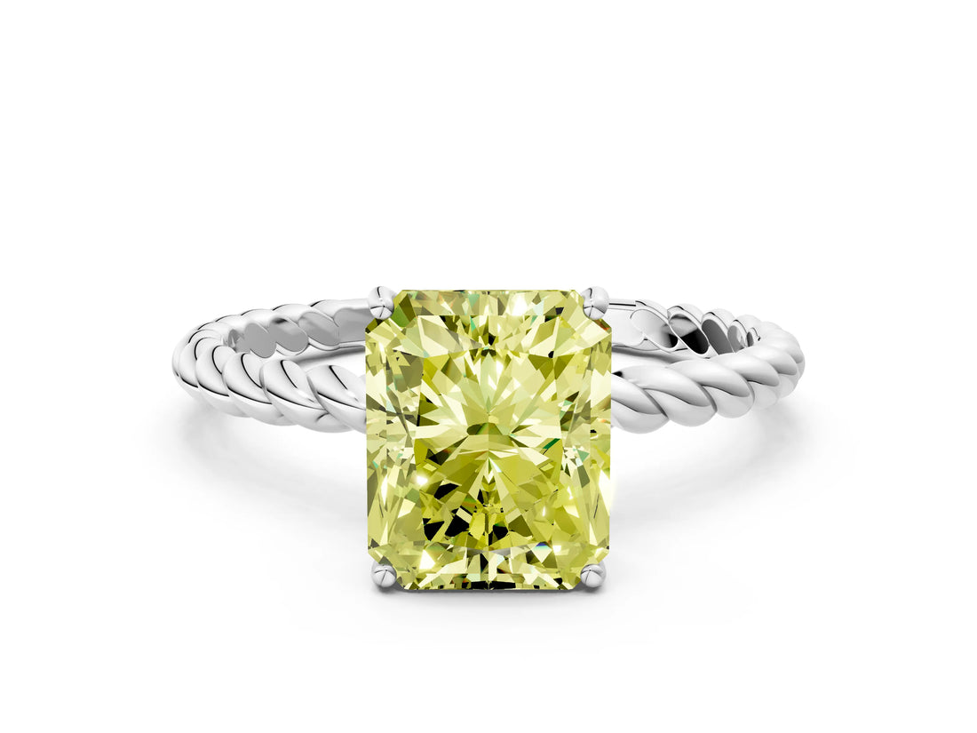 Silver Fancy Yellow Radiant  Solitaire Twist Band Ring with Four-Prong Setting_6
