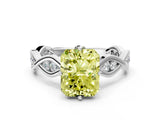 Silver Fancy Yellow Radiant  Solitaire Twist Band with Leaf Prong Setting 1