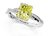 Silver Fancy Yellow Radiant  Solitaire Twisted Pave Diamond Ring with Four-Prong Setting_1