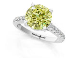 Silver Fancy Yellow Round  Brilliant Diamond Solitaire with Pavé Band and Four-Prong Setting 1