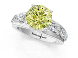 Silver Fancy Yellow Round  Brilliant Solitaire with Side Stones on a Pave Band and Four-Prong Setting_1