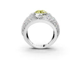Silver Fancy Yellow Round Cut Brilliant Halo Pave Diamond Milgrain Ring_9