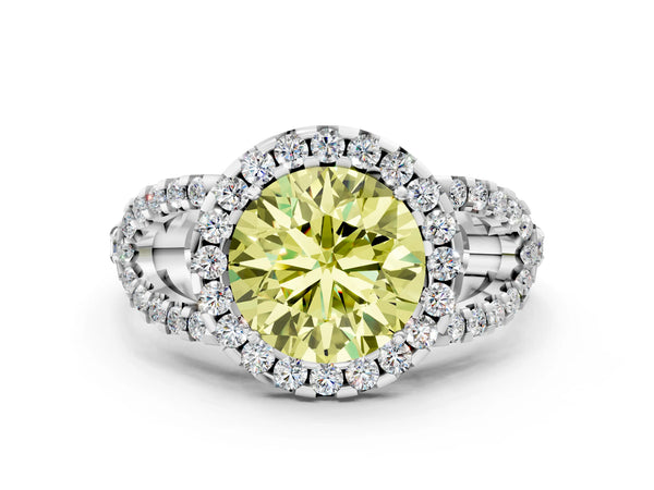 Sterling Silver Round Split Shank Pave Halo Engagement Ring Setting for Fancy Yellow Center