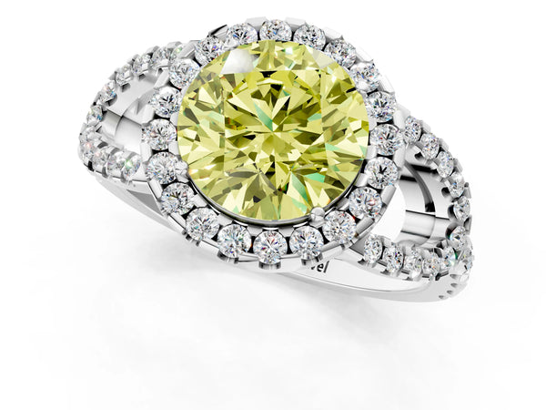 Sterling Silver Round Split Shank Pave Halo Engagement Ring Setting for Fancy Yellow Center