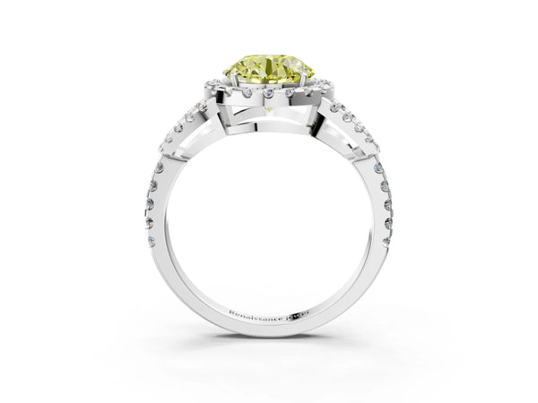 Sterling Silver Round Split Shank Pave Halo Engagement Ring Setting for Fancy Yellow Center