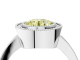 Silver Fancy Yellow Round Cut-Cut Diamond Halo Engagement Ring with Pave Band and Prong Setting_10