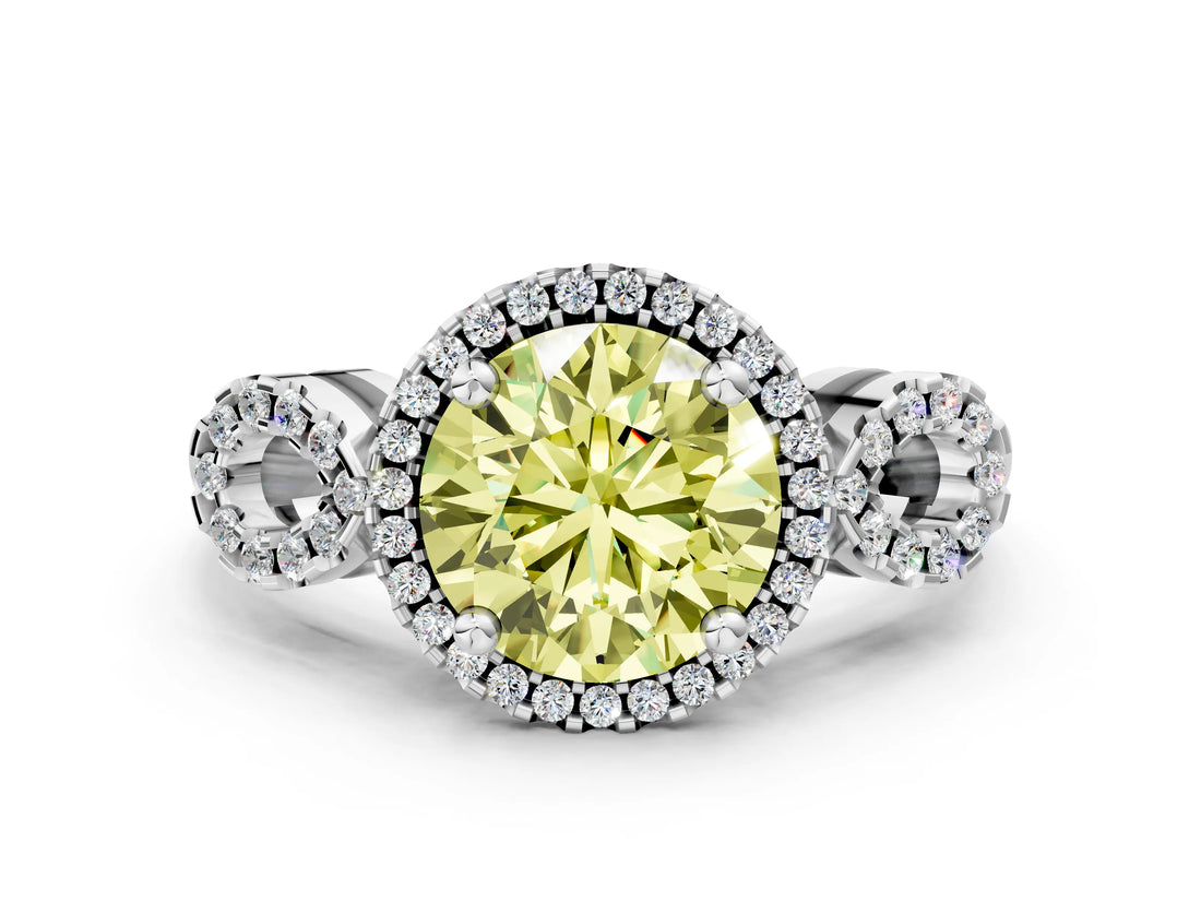 Silver Fancy Yellow Round Cut Cut Halo Diamond Infinity Band with Four-Prong Setting_6